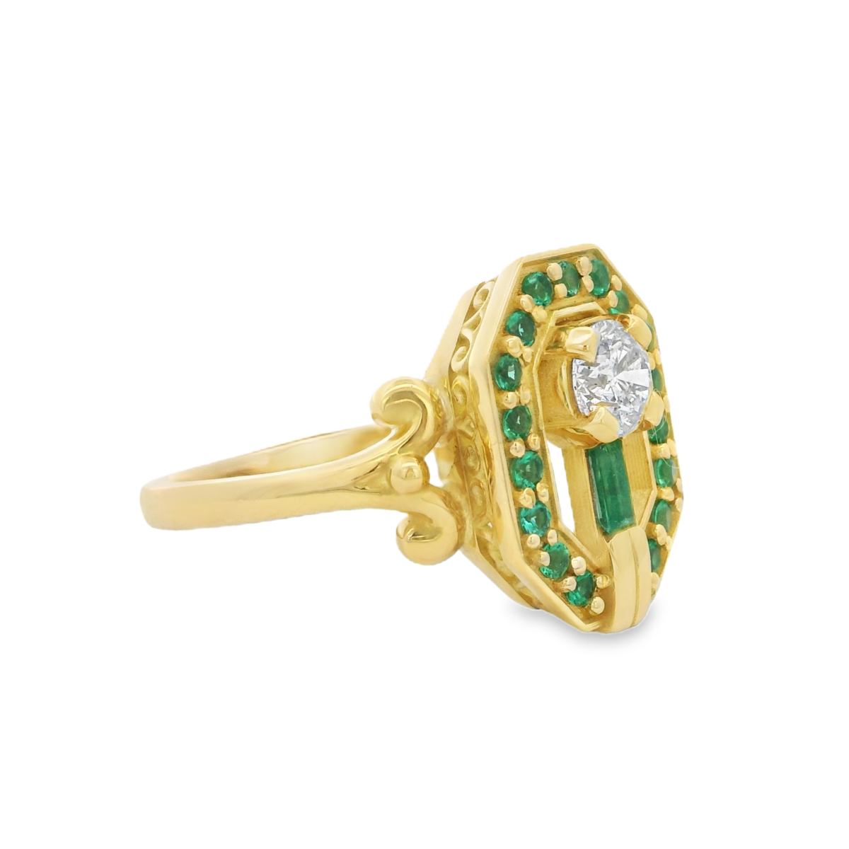 Leon Baker Handmade 18ct Yellow Gold Diamond Emerald Ring_1