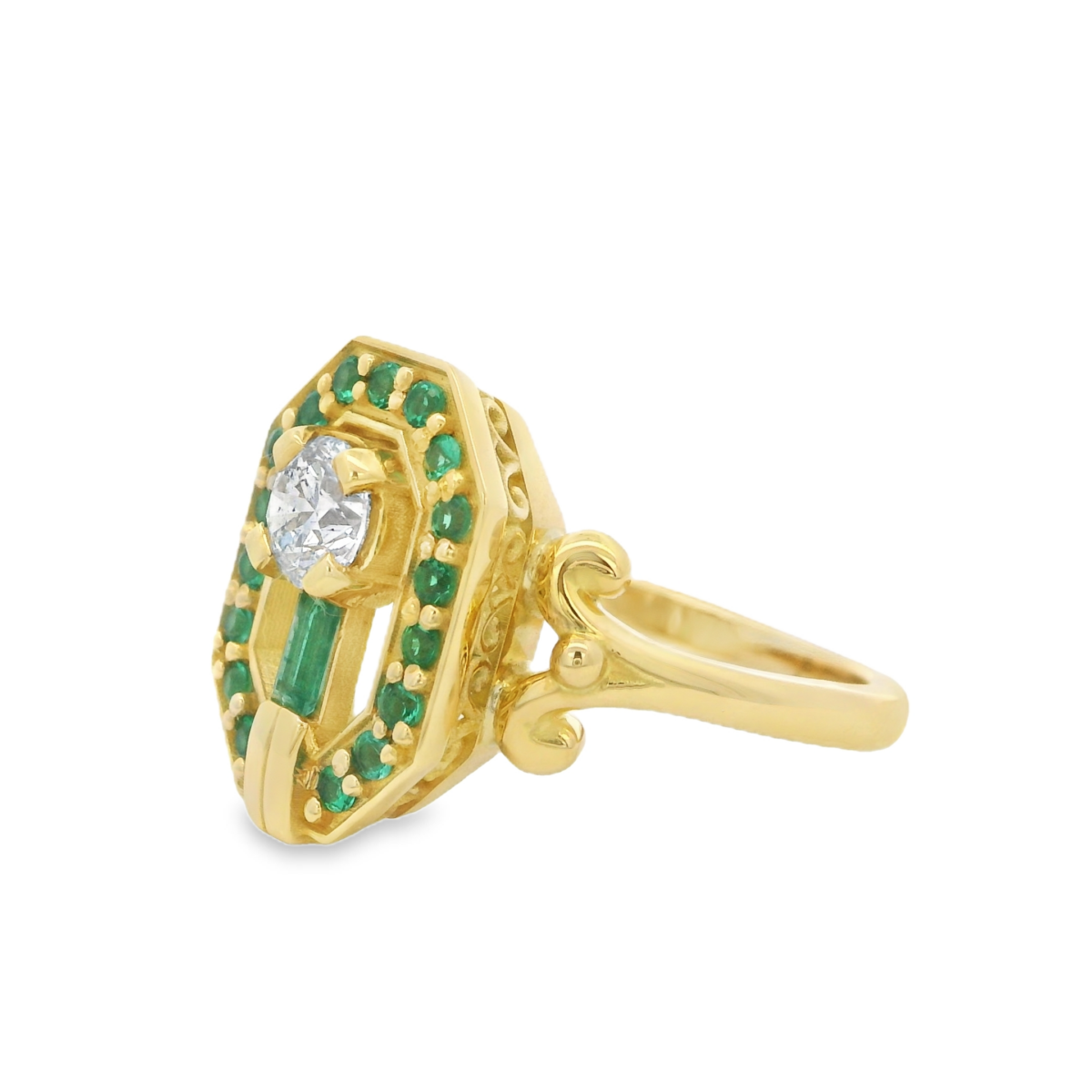 Leon Baker Handmade 18ct Yellow Gold Diamond Emerald Ring_2