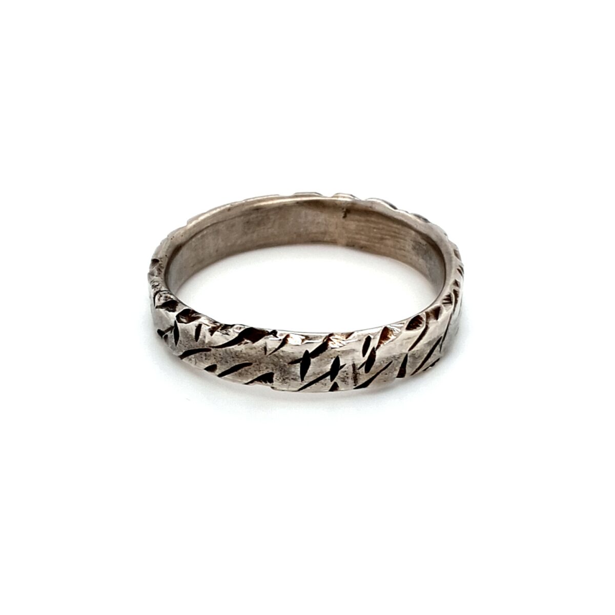 Leon Baker 14K White Gold Gents Mokume Ring Hand Finished_0