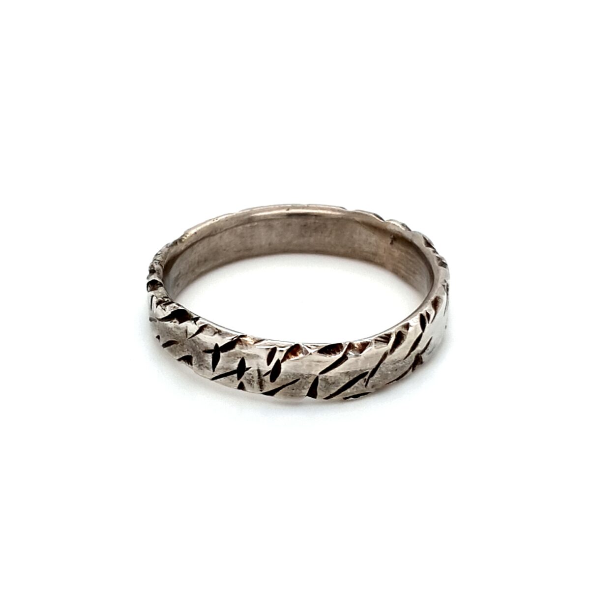 Leon Baker 14K White Gold Gents Mokume Ring Hand Finished_1