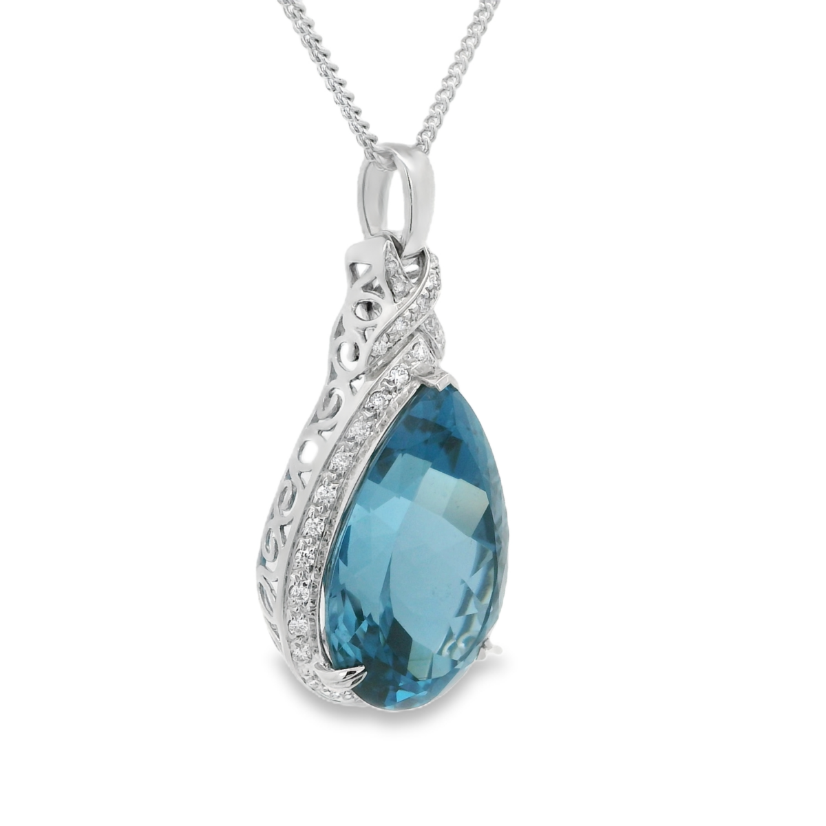 Leon Baker 18K White Gold Blue Topaz and White Diamond Pendant_1