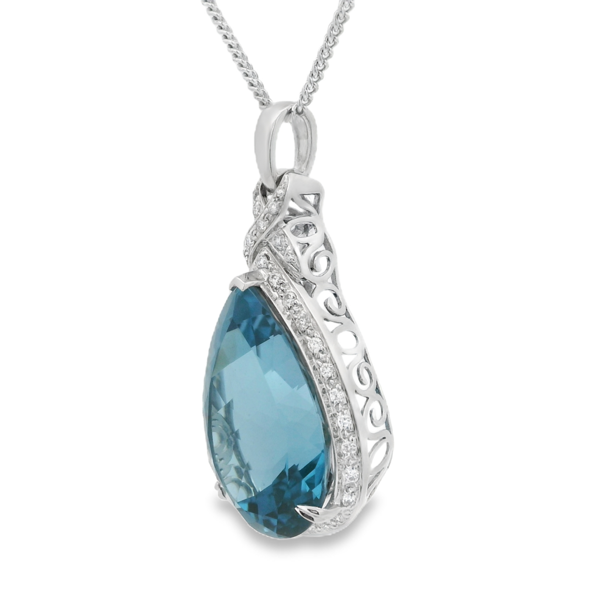 Leon Baker 18K White Gold Blue Topaz and White Diamond Pendant_2