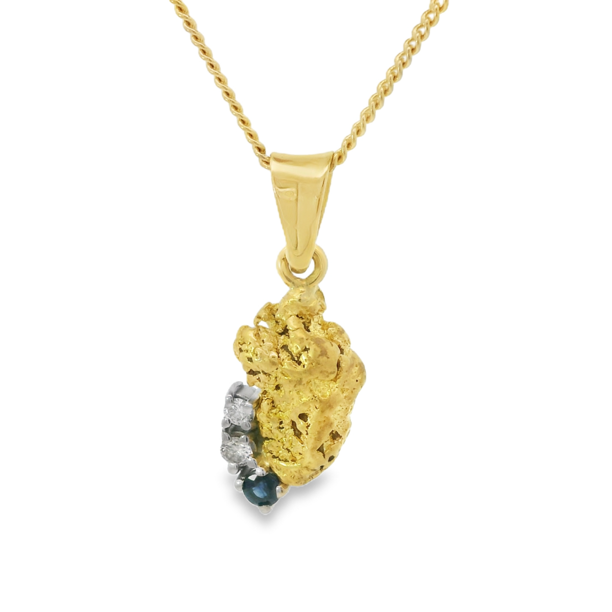 Leon Baker 18k Yellow Gold Nugget Diamond & Sapphire Pendant_0