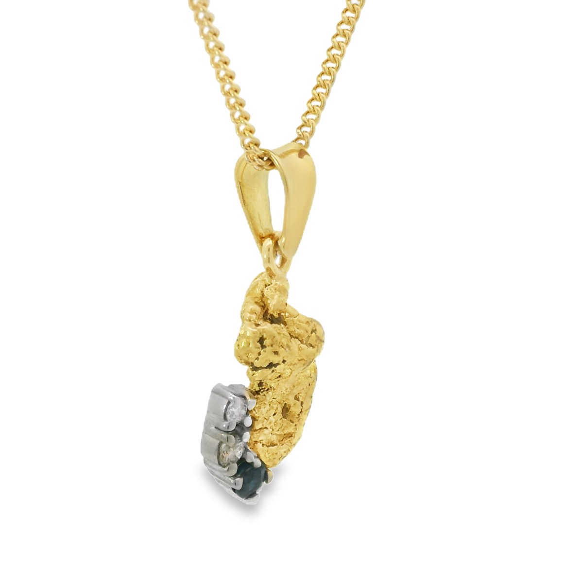 Leon Baker 18k Yellow Gold Nugget Diamond & Sapphire Pendant_1