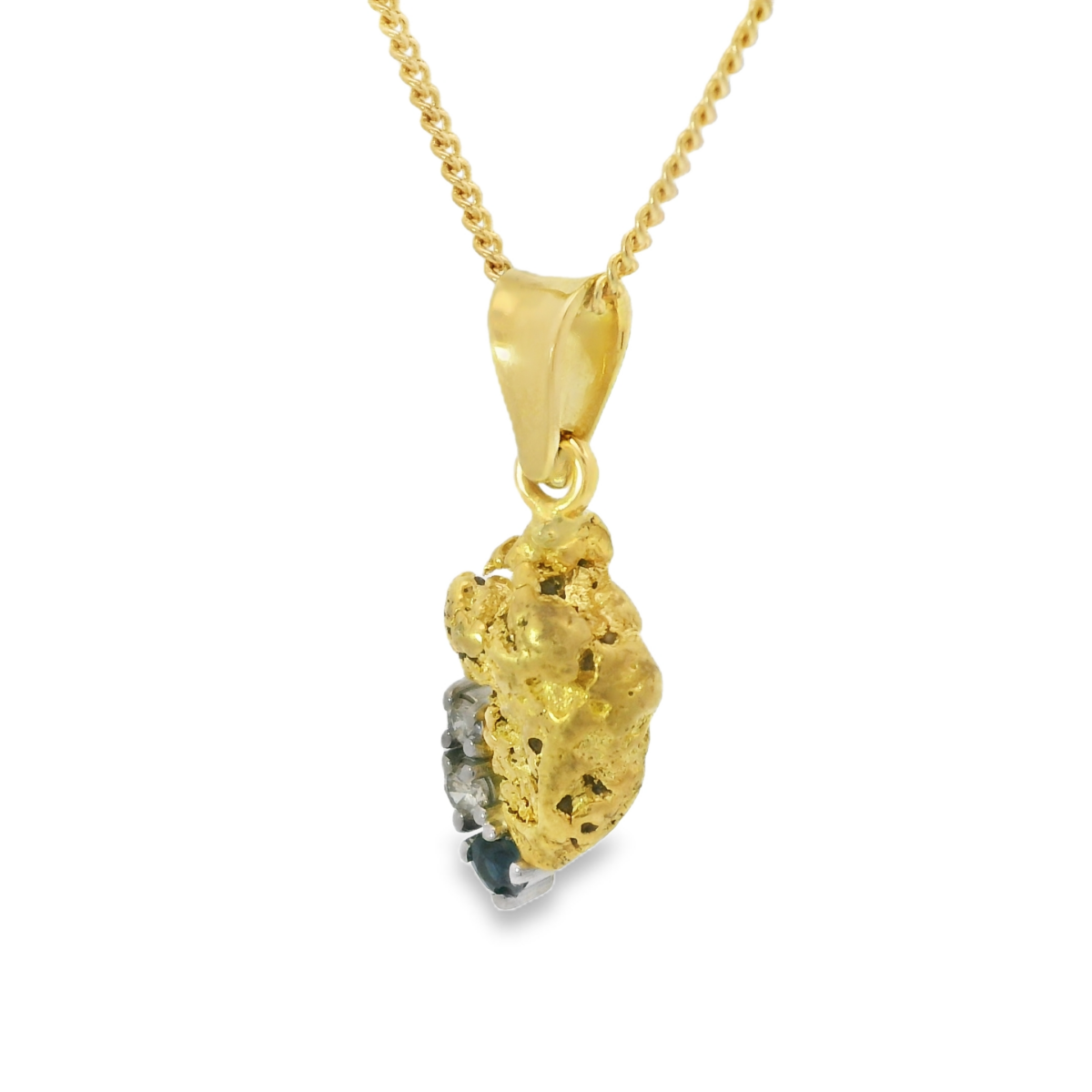 Leon Baker 18k Yellow Gold Nugget Diamond & Sapphire Pendant_2