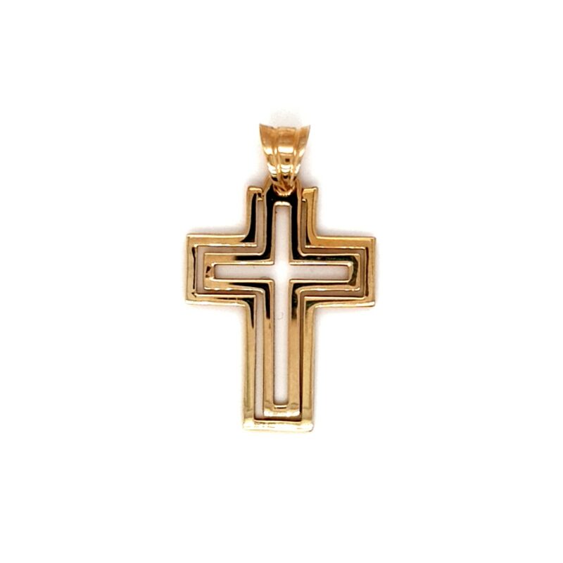 Leon Baker 9K Yellow Gold Double Cut-Out Cross Pendant_0