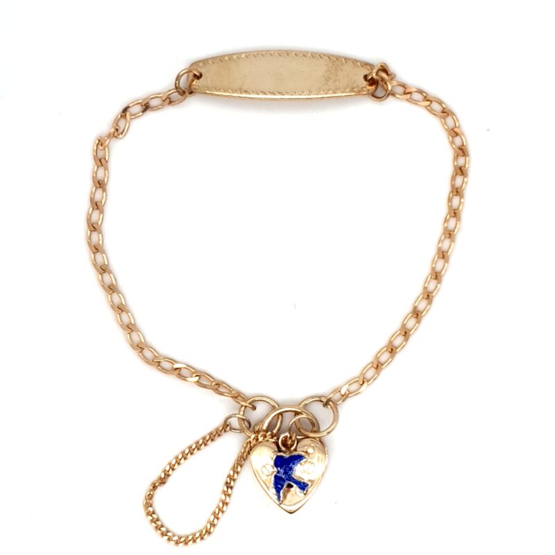 Blue Bird 9K Yellow Gold Baby ID Bracelet with Padlock_0