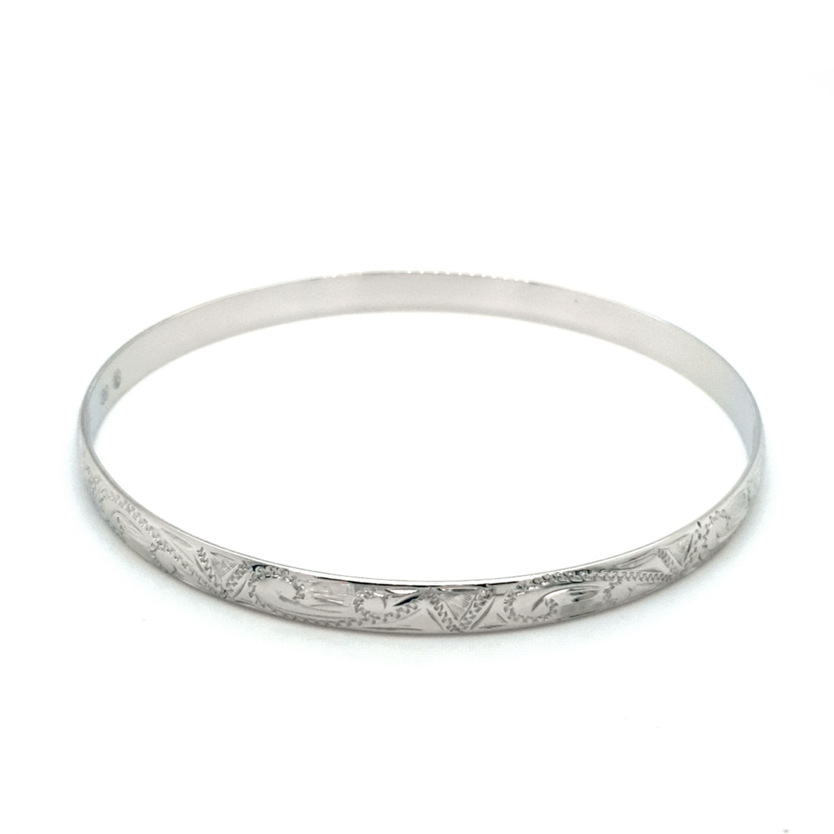 Leon Baker 9K White Gold Hand Engraved Bangle_0