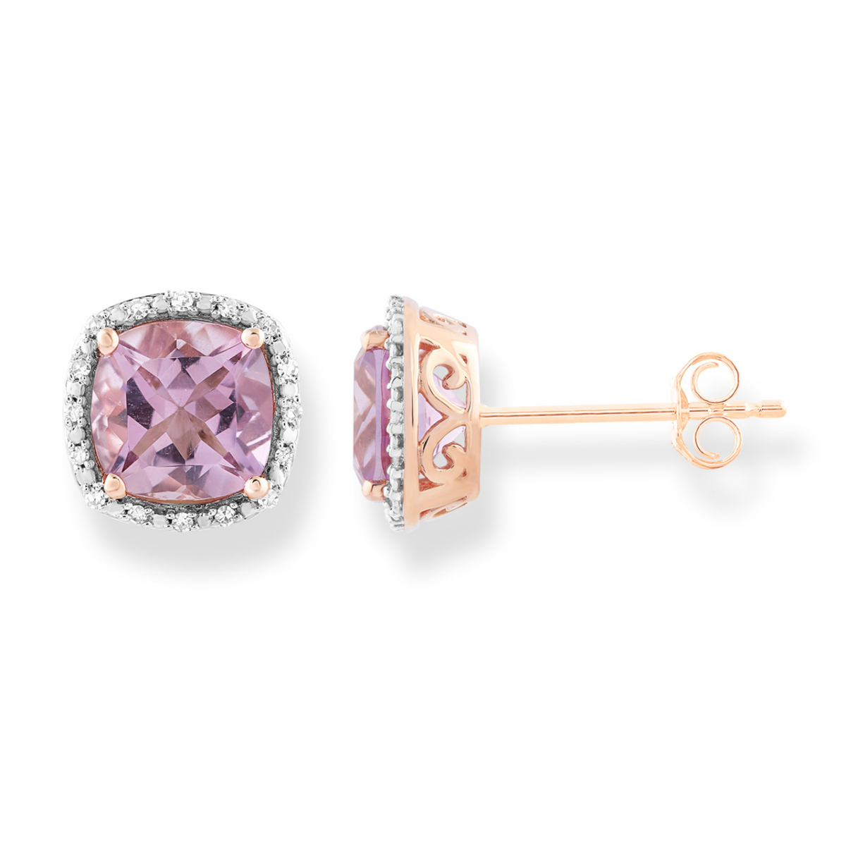 Royal Diamond 9K Rose Gold Diamond and Amethyst Studs_0