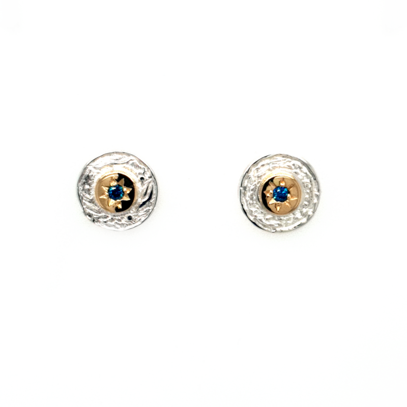 Leon Baker 18K and Sterling Silver Blue Diamond Studs_0