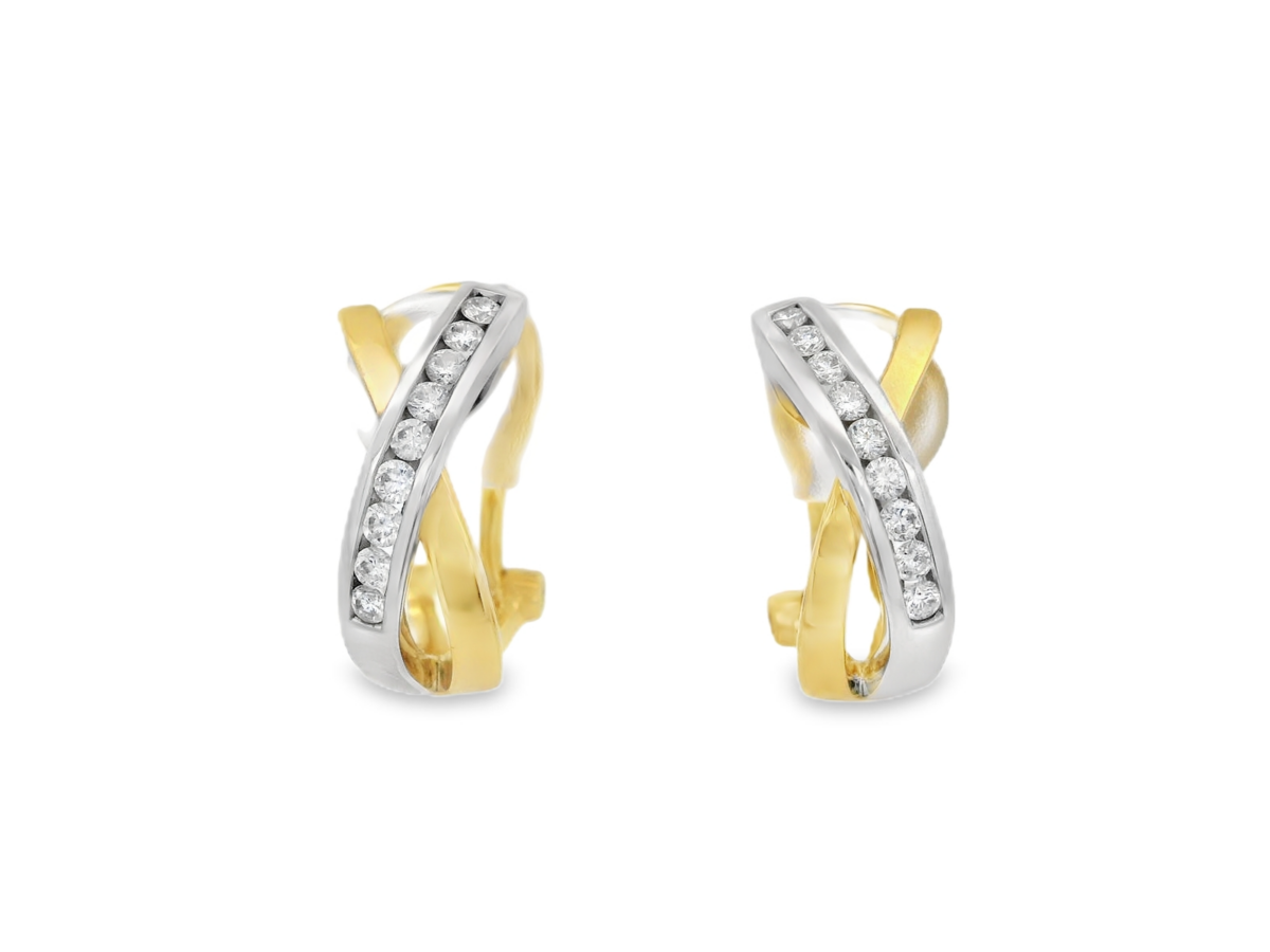 Leon Baker 18K Yellow and White Gold Diamond Crossover Hoops_0