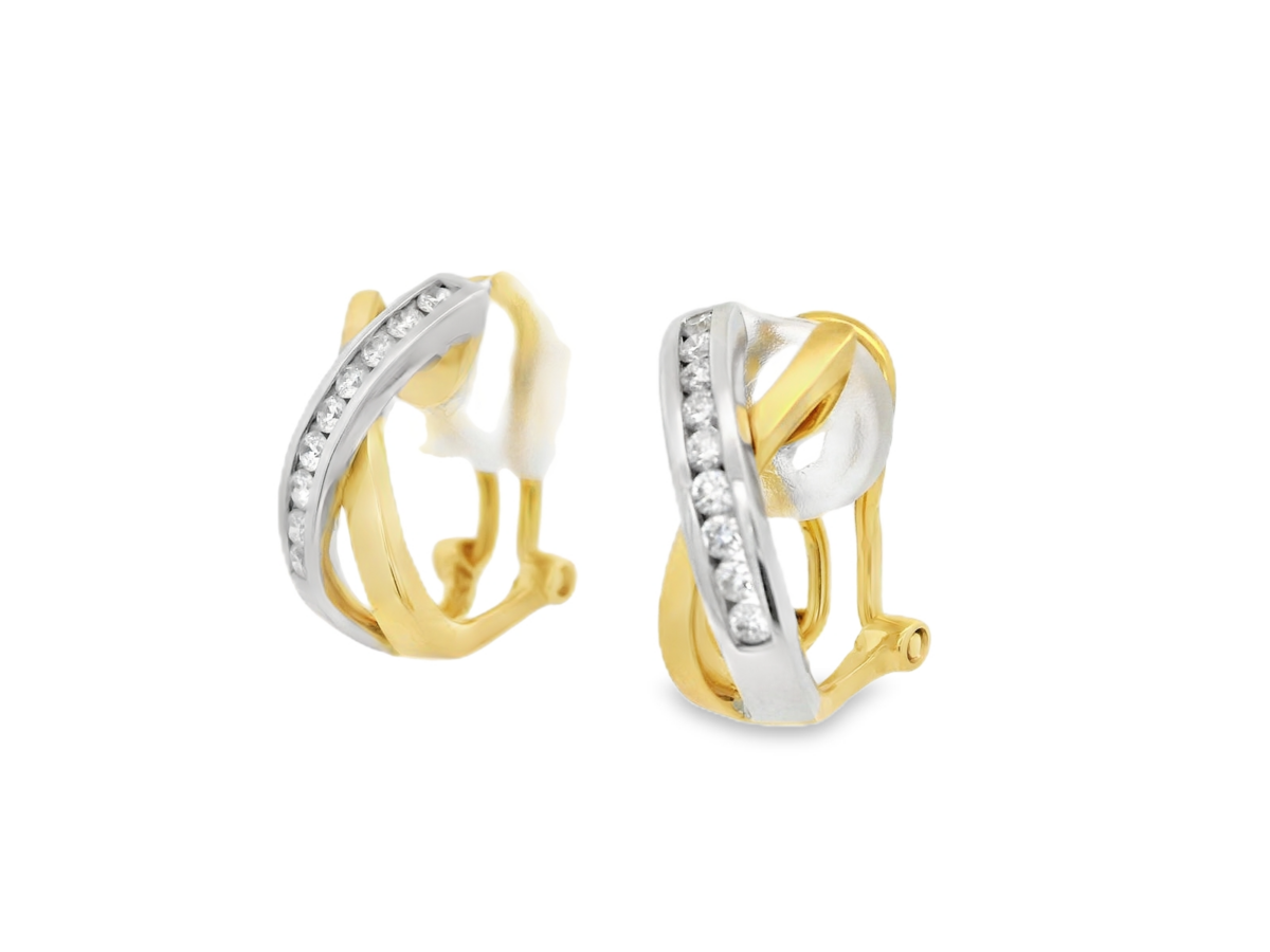 Leon Baker 18K Yellow and White Gold Diamond Crossover Hoops_2