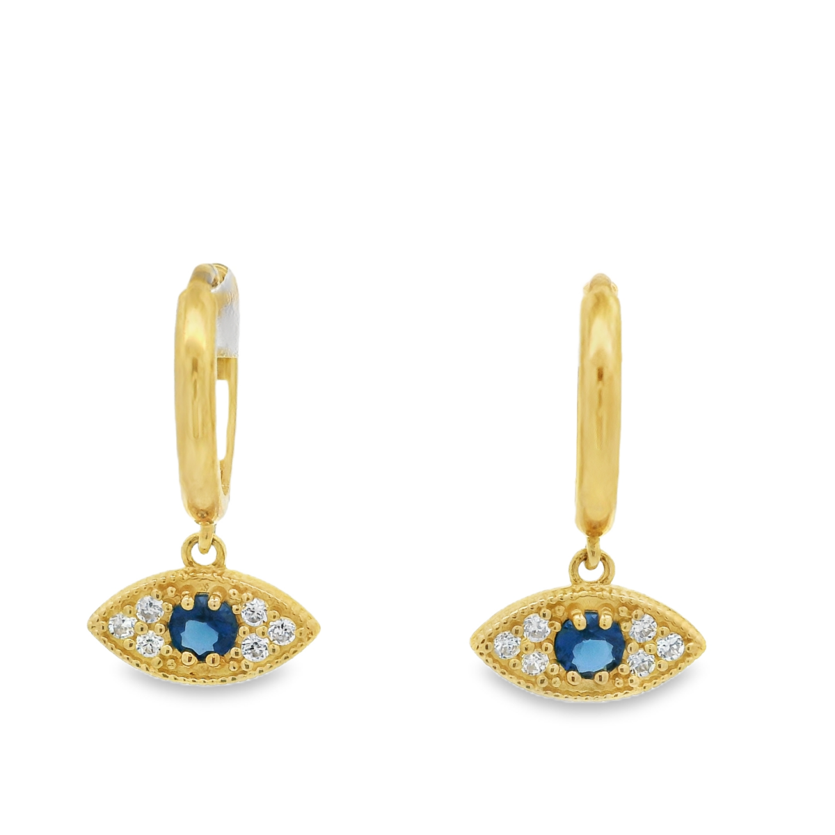 Leon Baker 9K Yellow Gold Blue Sapphire and Cubic Zirconia Evil Eye Huggies_0