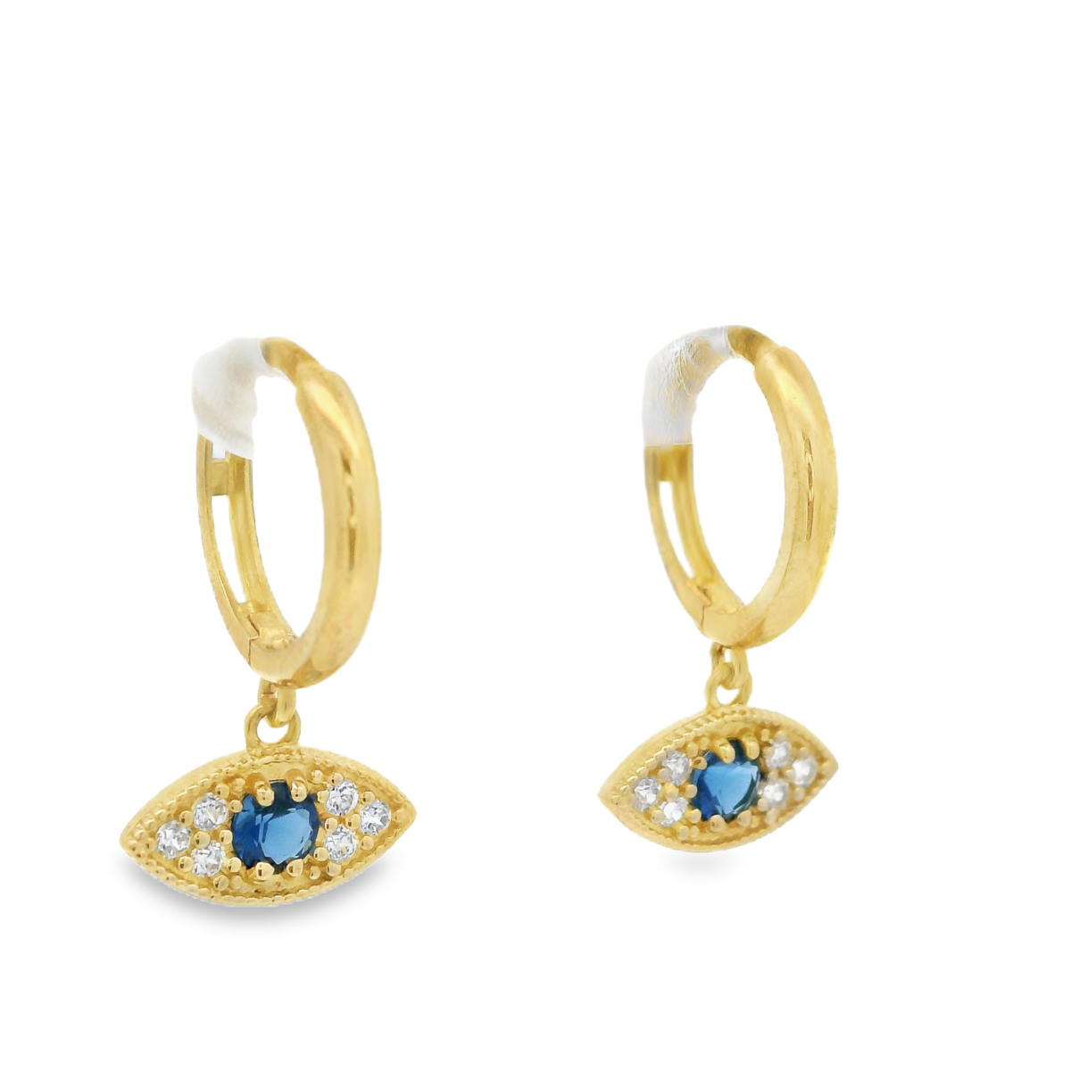 Leon Baker 9K Yellow Gold Blue Sapphire and Cubic Zirconia Evil Eye Huggies_1