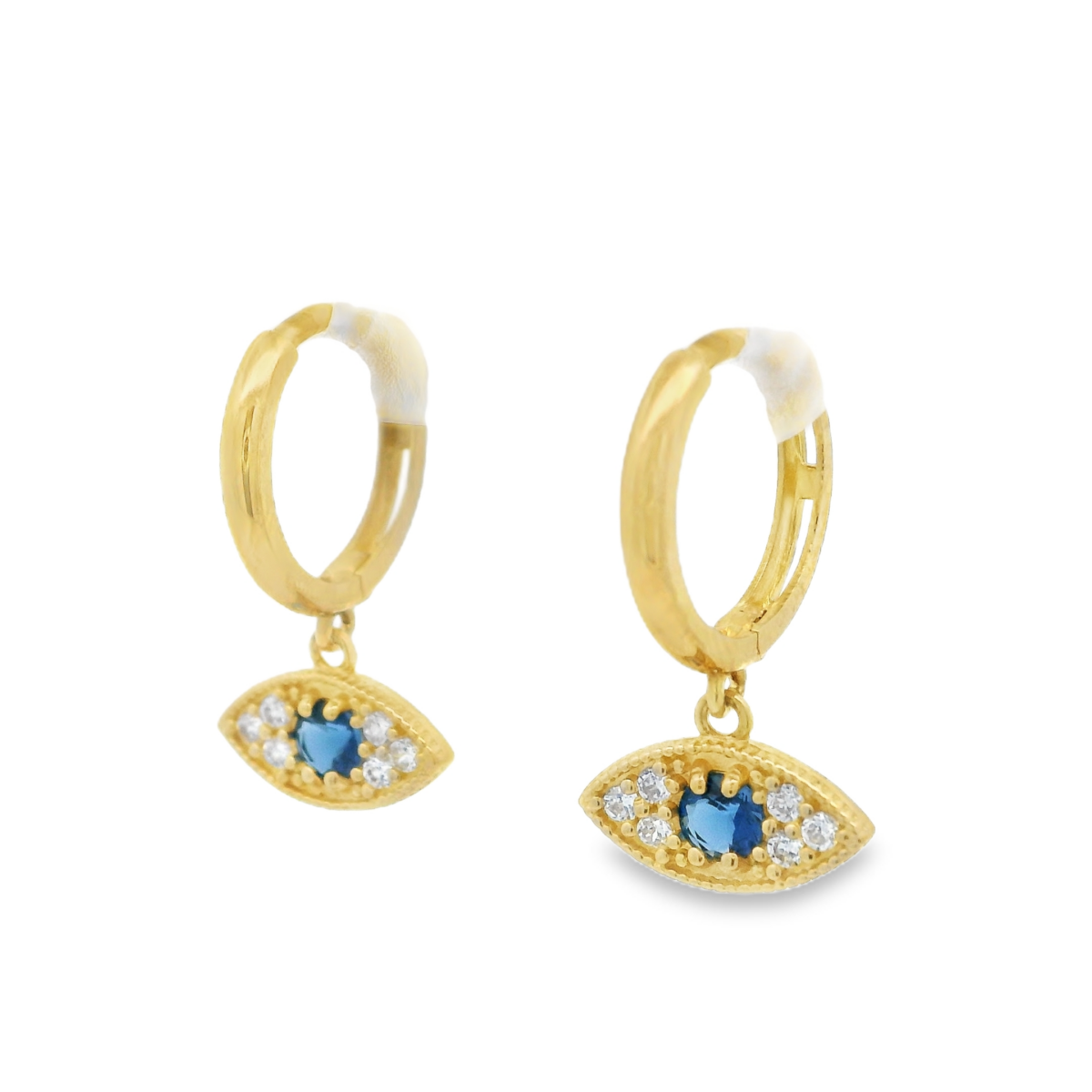 Leon Baker 9K Yellow Gold Blue Sapphire and Cubic Zirconia Evil Eye Huggies_2