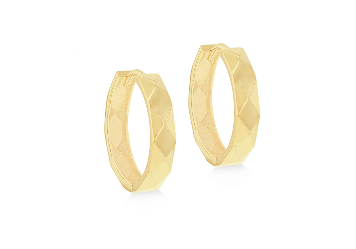 Leon Baker 9K Yellow Gold Faceted Hoop Earrings_0