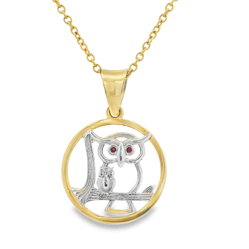 Leon Baker 9K Yellow Gold and Sterling Silver Owl Pendant_0