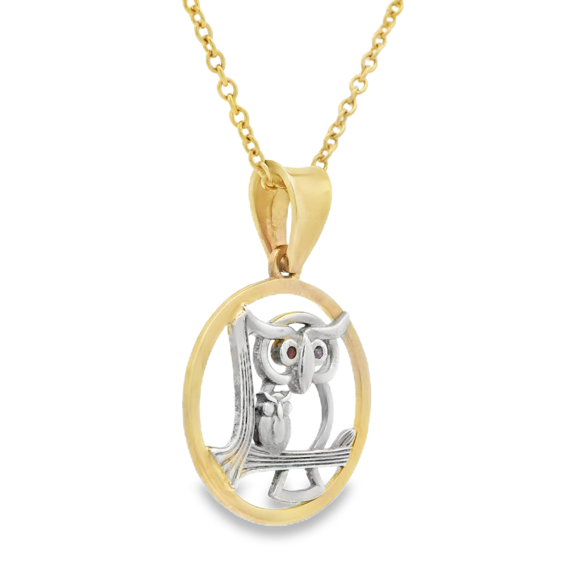 Leon Baker 9K Yellow Gold and Sterling Silver Owl Pendant_1