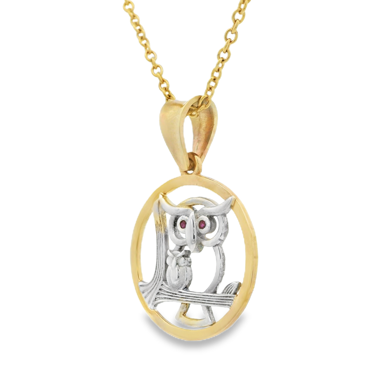 Leon Baker 9K Yellow Gold and Sterling Silver Owl Pendant_2