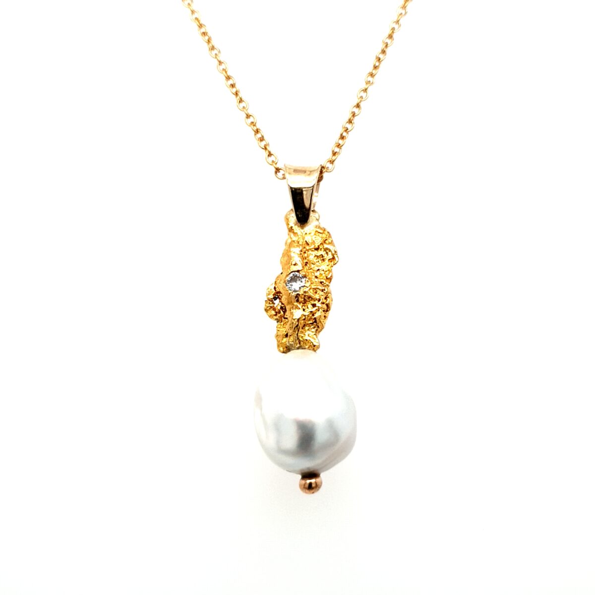 Leon Baker 18K and 9K Yellow Gold Nugget and Diamond Pearl Pendant_0