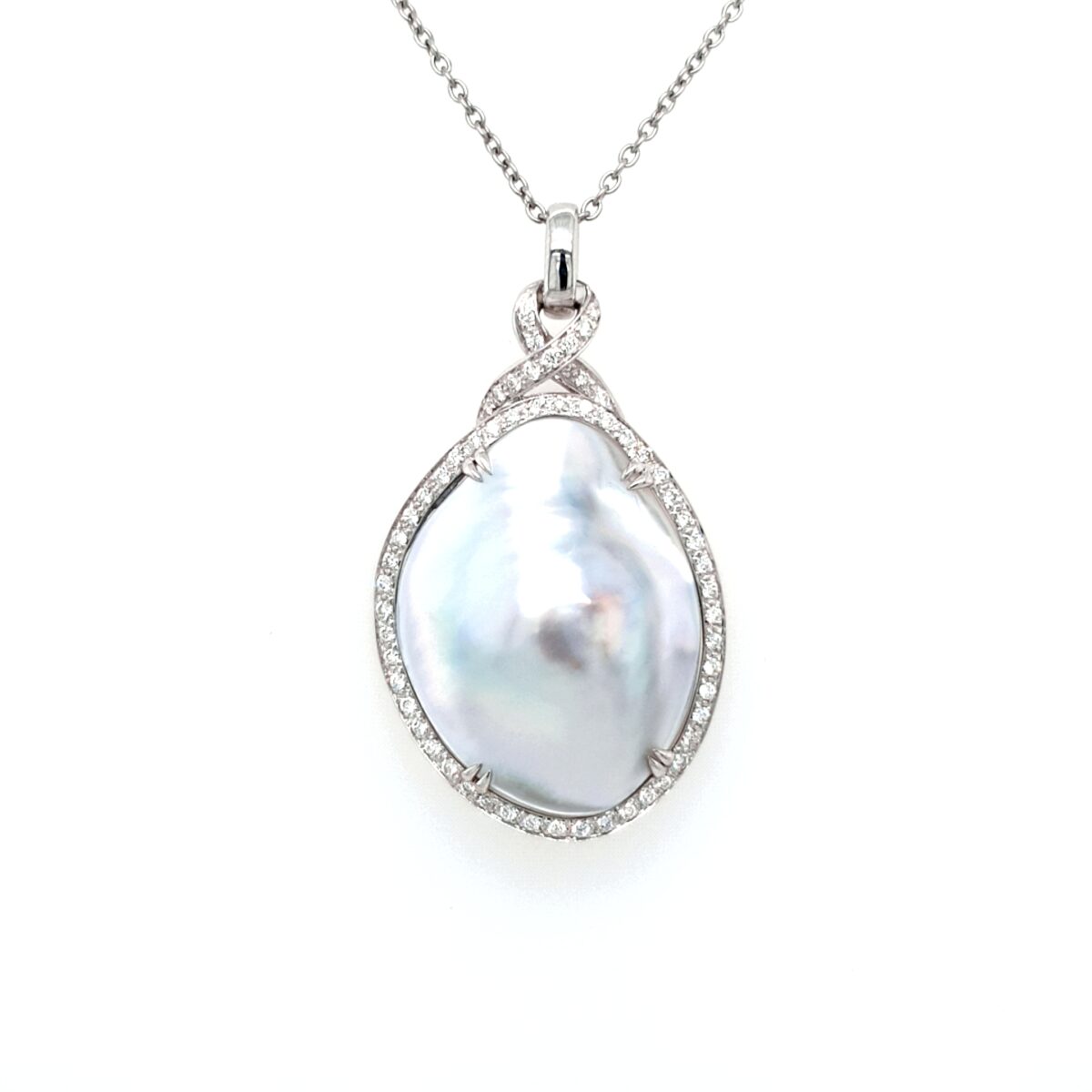 Leon Baker 18K White Gold Mabe Pearl and Diamond Pendant_0