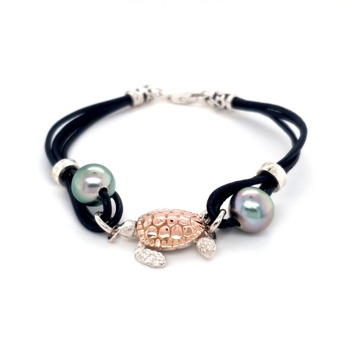 Coral Bay Collection's 9K Rose Gold and Sterling Silver Turtle Leather Bracelet with Abrolhos Pearl_1