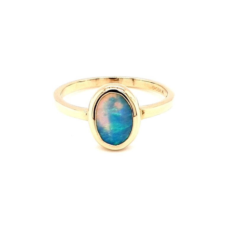 Leon Baker 9K Yellow Gold Solid Light Color Boulder Opal Ring_0