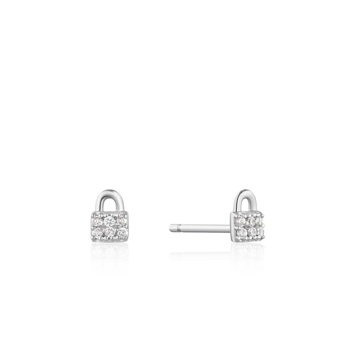 Ania Haie Silver Padlock Sparkle Stud Earrings_0