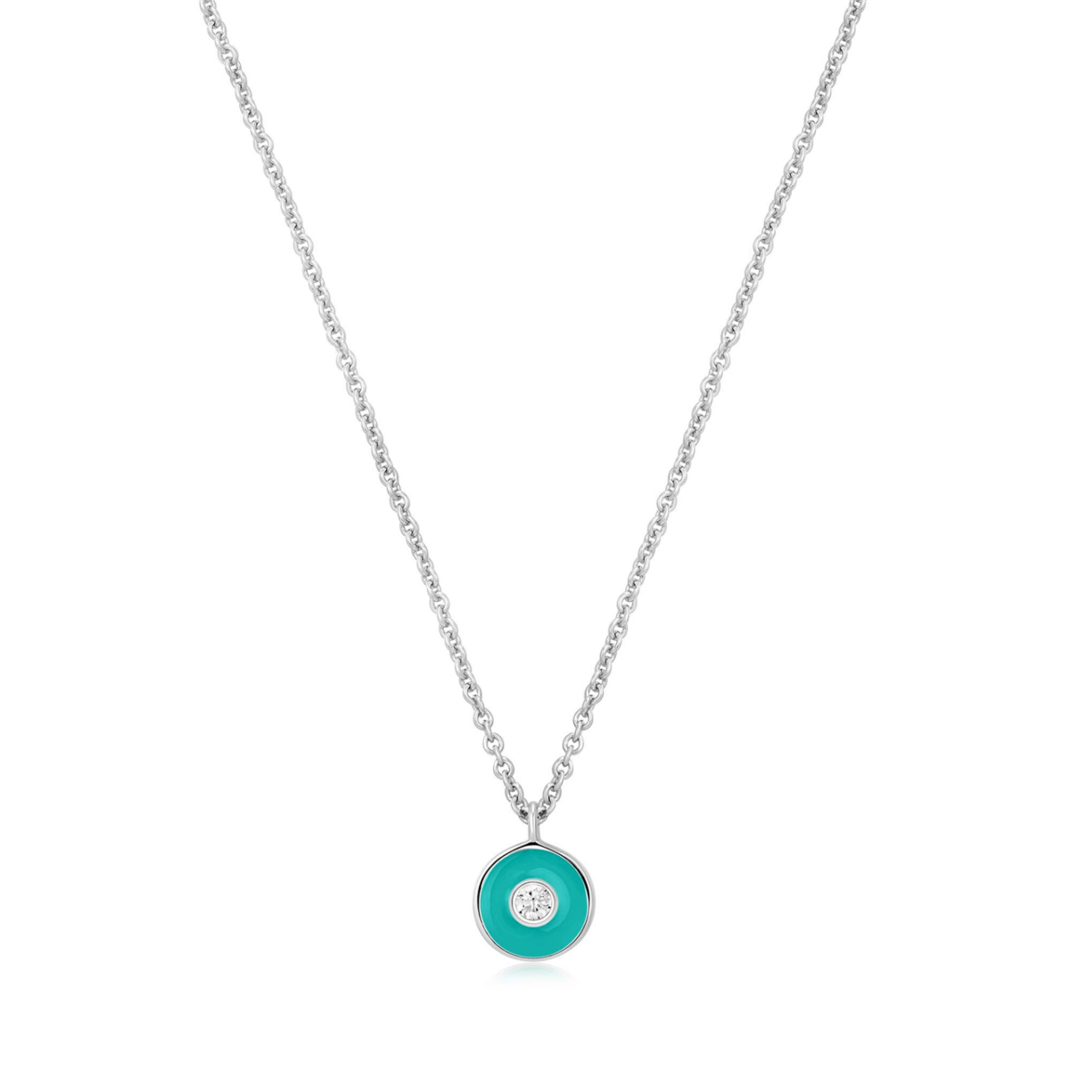 Ania Haie Teal Enamel Disc Silver Necklace_0