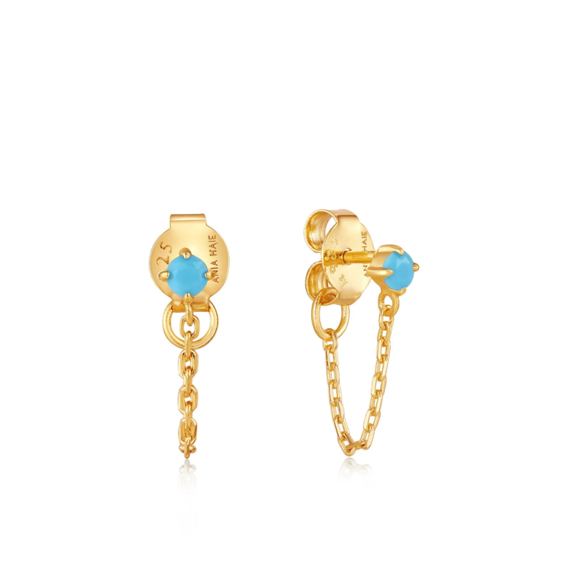 Ania Haie Turquoise Chain Drop Gold Stud Earrings_0