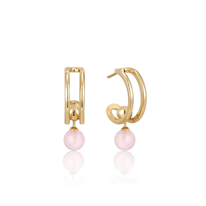 Spaced Gold Rose Quartz Stud Hoops_0