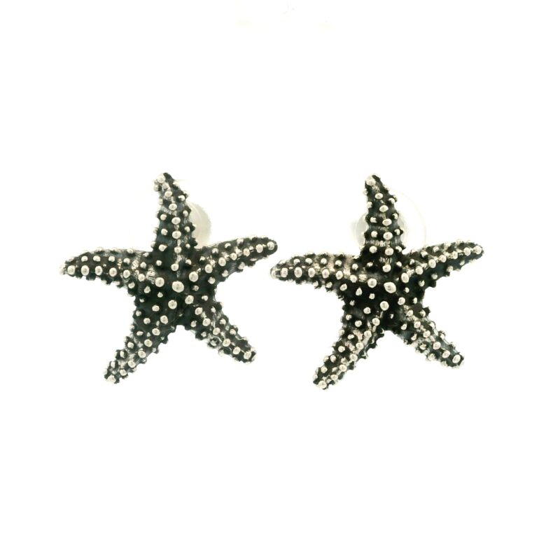 S/Sil Large Dark Starfish Stud Earrings_0