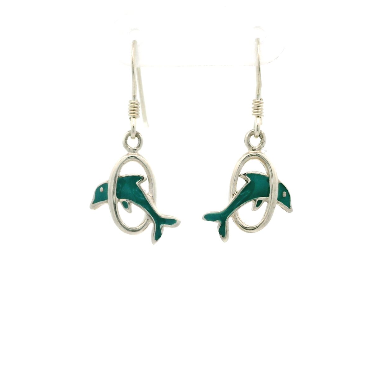 S/Sil Dark Green Dolphin Hook Earrings_0