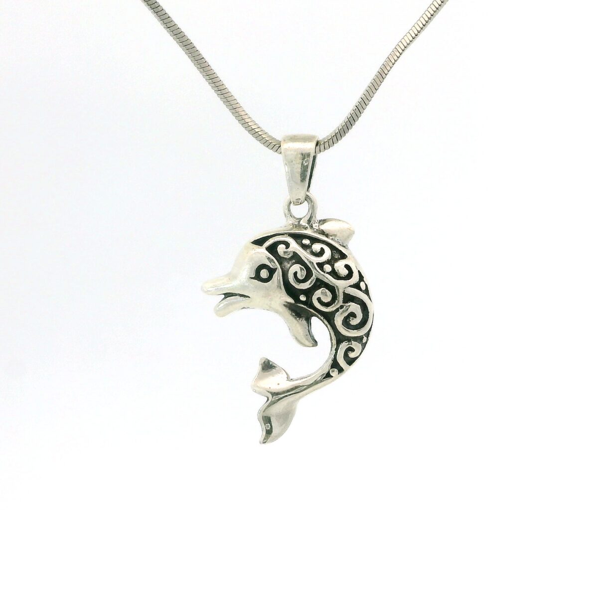 S/Sil Swirl Dolphin Necklace_0