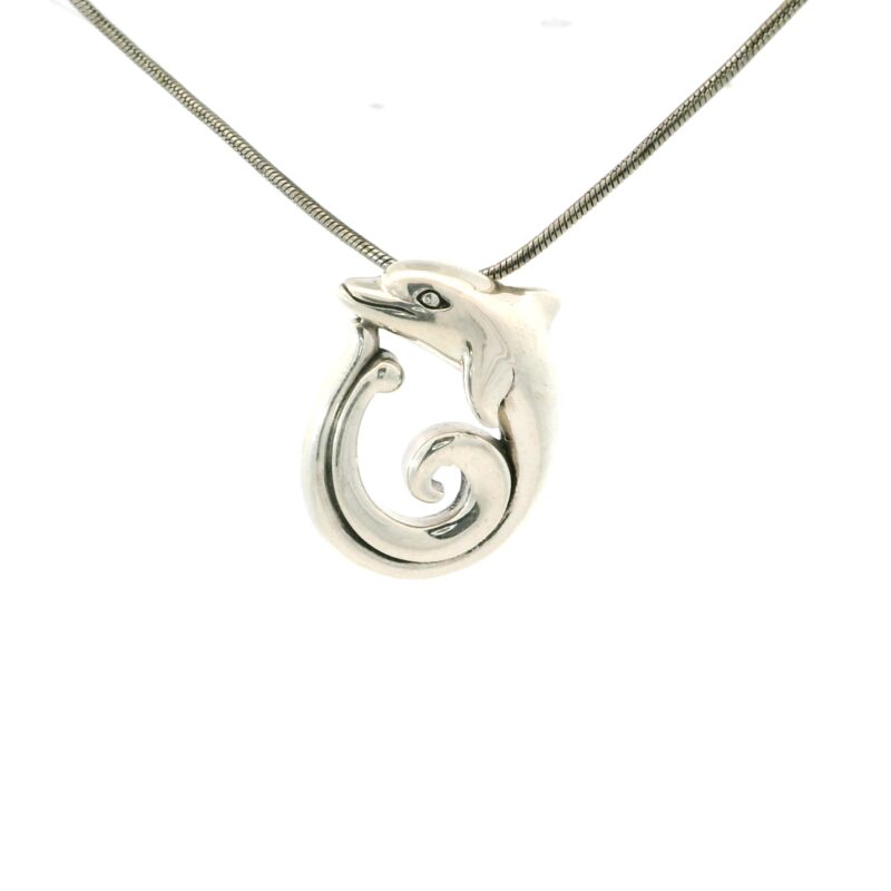 S/Sil Swirl Tail Dolphin Necklace_0