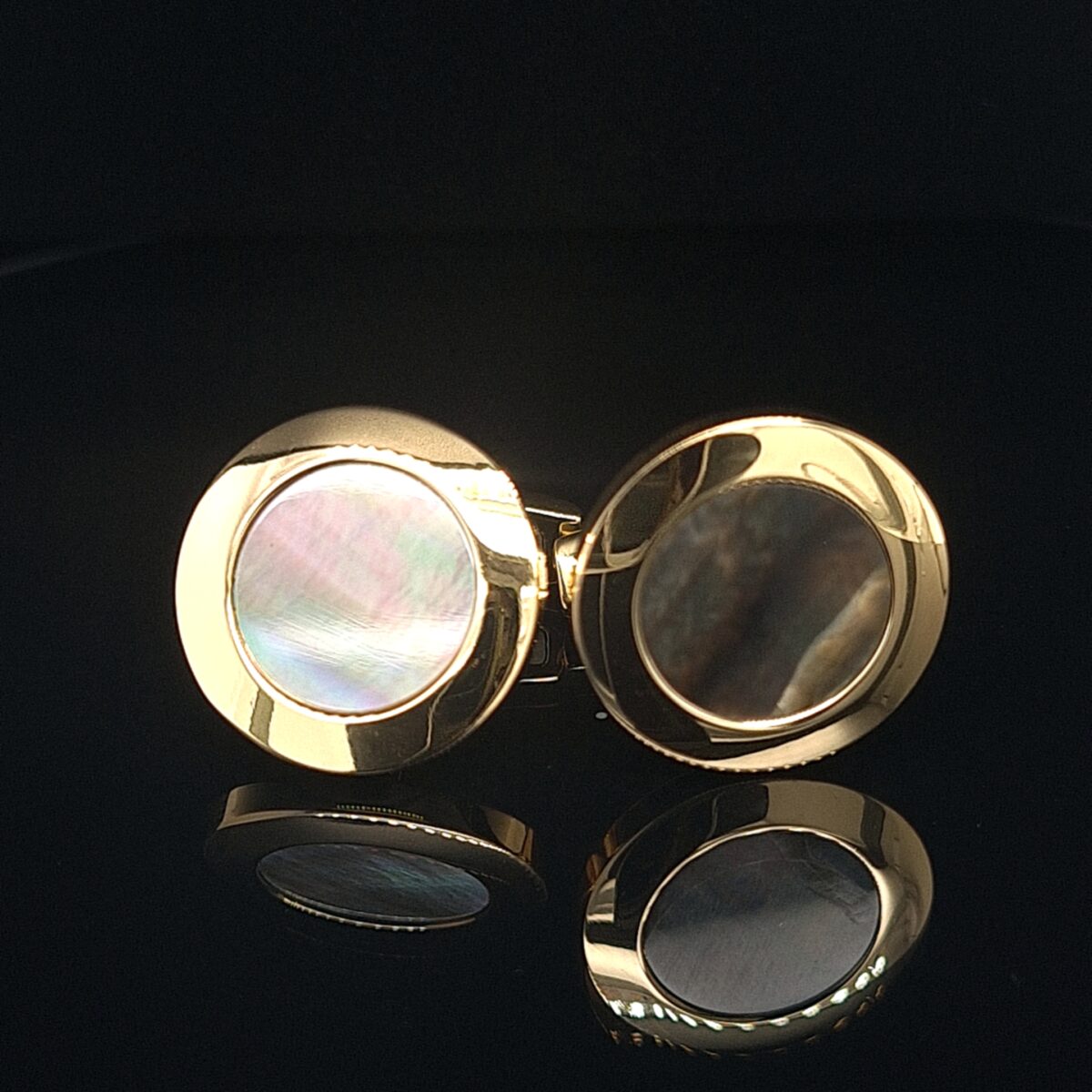 Leon Bakers Golden Stainless Steel and Black Mother of Pearl Cufflinks_3